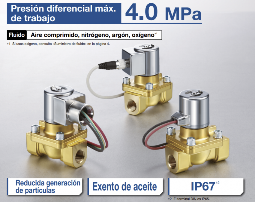 Electroválvula de 2 vías de mando asistido para gases a alta presión serie JSXH-X1