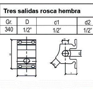 Colector en Aluminio 1 salida  frontal + 2 laterales ref. DIRAPFRLAL