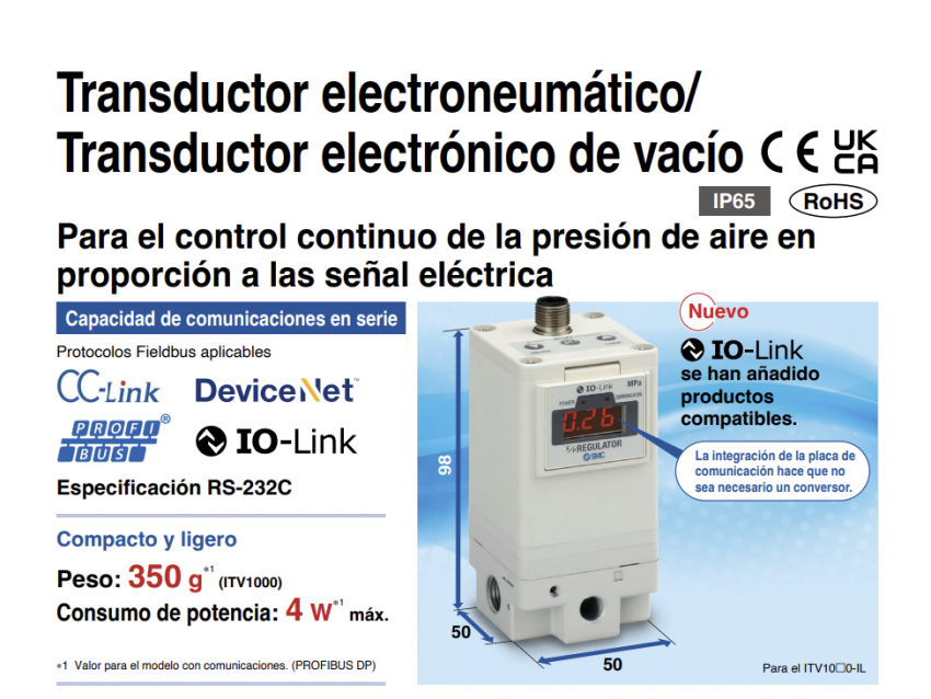 Transductor electrónico de vacío serie ITV