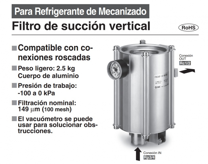 FHIAF-10-M149G, Filtro de succión vertical para Refrigerante de Mecanizado