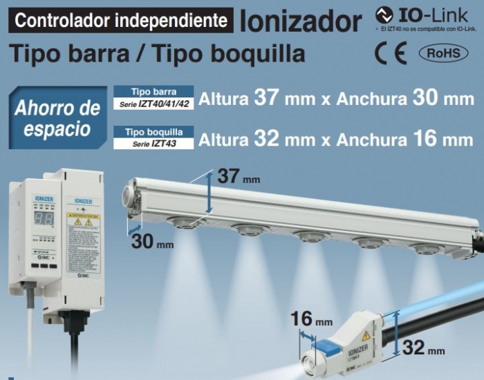 Ionizador tipo barra, controlador independiente serie IZT40/41/42