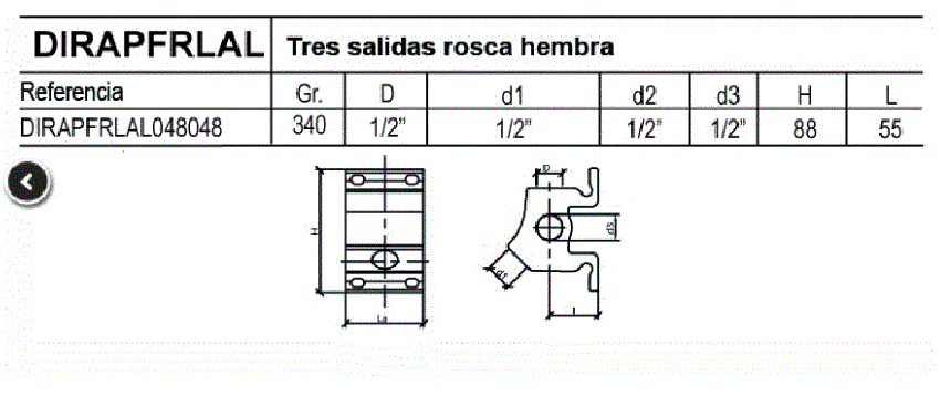 Colector en Aluminio 1 salida  frontal + 2 laterales ref. DIRAPFRLAL