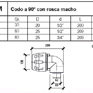 Recto CODO 90º macho roscado Tecnopolímero ref. QLGO90PM