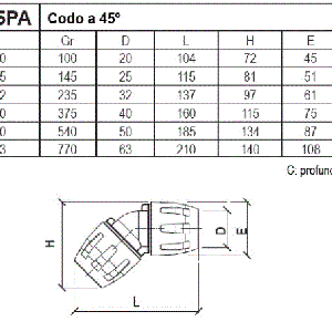 Codo a 45º Tecnopolímero ref. QLGO90PA