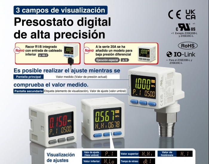 Presostato digital de gran precisión ISE20 - ZSE20 para aire y vacío IP40
