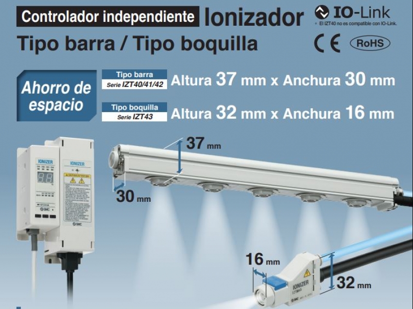Ionizador tipo barra, controlador independiente serie IZT40/41/42