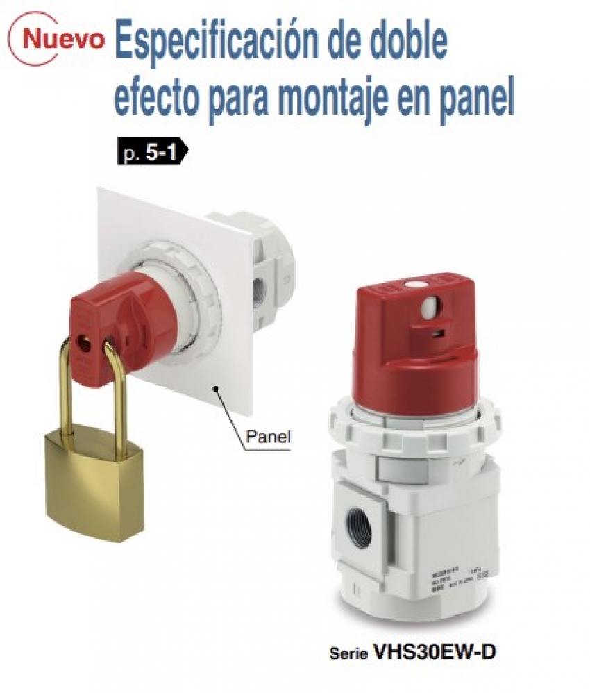Válvula de 3 vías para evacuación de la presión residual con orificios de bloqueo serie VHS-D