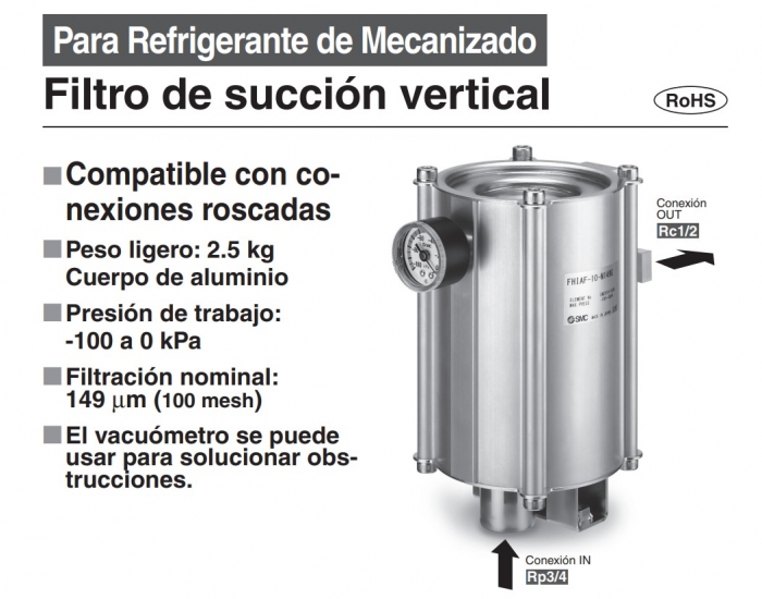 FHIAF-10-M149G, Filtro de succión vertical para Refrigerante de Mecanizado