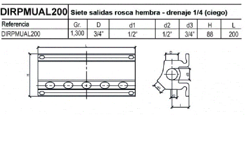 Colector en Aluminio 5 salidas  frontales + 2 laterales ref. DIRPMUAL200